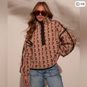 Floral Beige Sweater with Black Accents